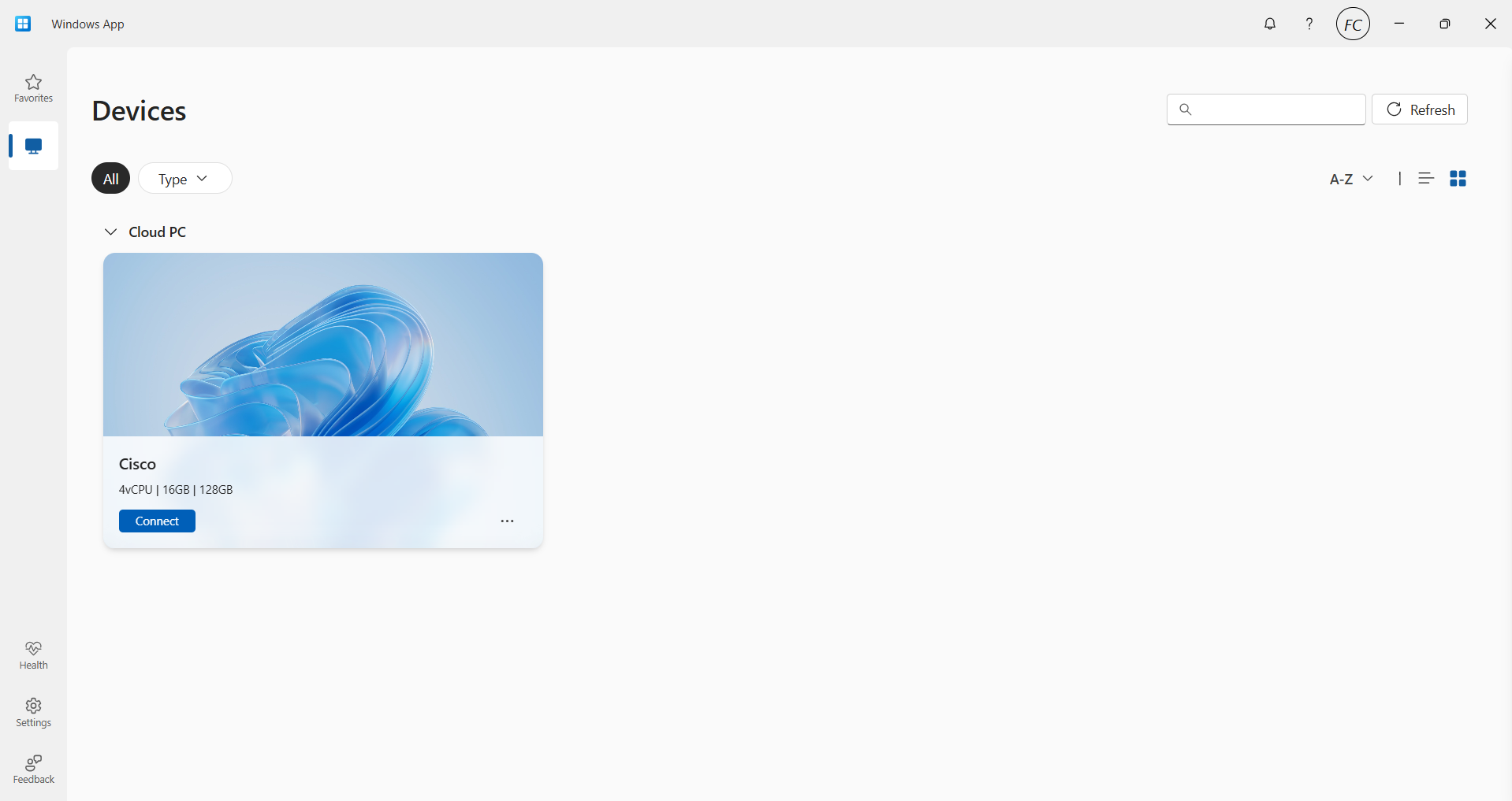 Photo of windows app with Cisco cloud PC